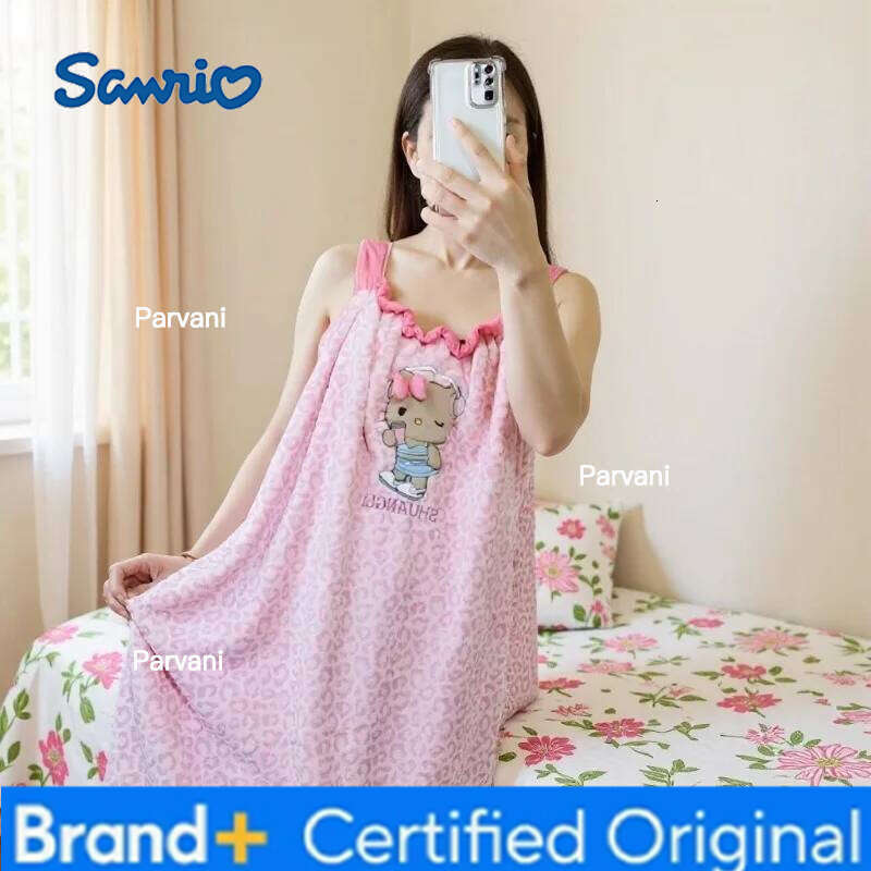 Sanrio Hello Kitty Sexy Bath Skirt Kawaii Cartoon Suspenders Night Dress Long Dresses Bathrobe Women's Home Clothes New Arrival H2602061 - view 7