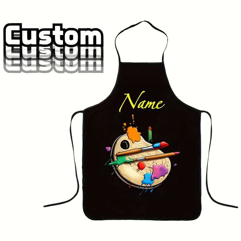 Personalized Artist Custom Name/Text Professional Palette Design Polyester Apron for Painting Cooking Baking Gift Aprons S260205