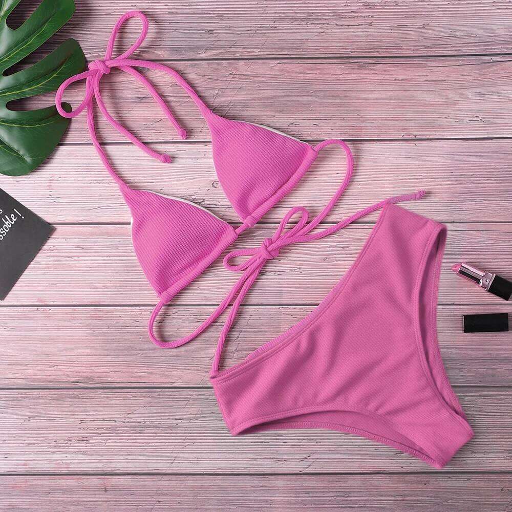 Women's Sexy High Cut Bathing Suit, Female Swimsuit, Swimwear, Bandage Bikini Set, Beach Wear, 4 Colors, 2020 Z260206