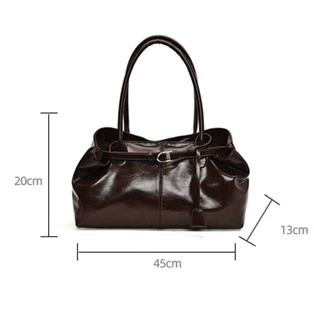 Fashion New Oil PU Leather Handbag Large Capacity Multifunctional Shoulder Casual Tote Underarm Bag for Women Y260205