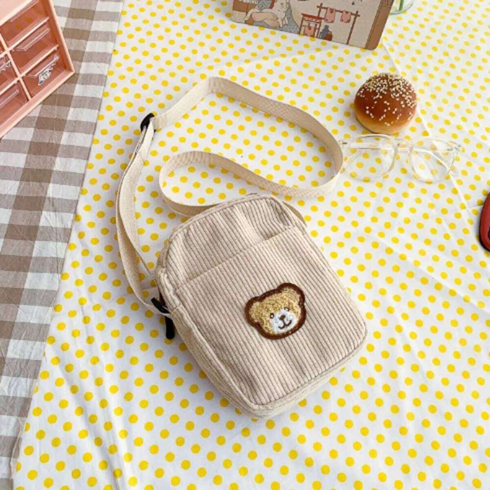 Khaki corduroy fashion small exquisite mobile purse with a simple and fresh cute cartoon shoulder crossbody bag XJ260129