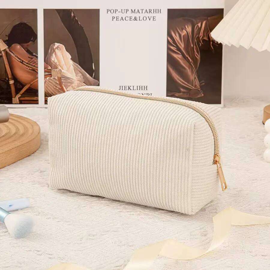 New Simple Girl Corduroy Cosmetic Large Capacity Portable Toilet Business Travel Storage Bag Y260206