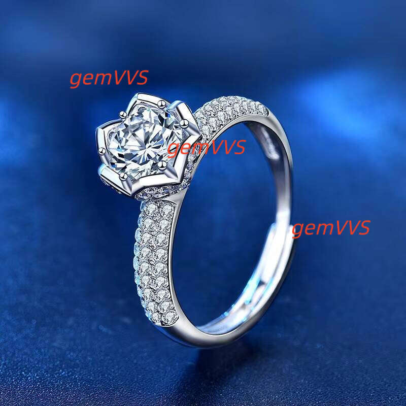 Xjz027 Classic Luxury Real Solid 925 Sterling Silver Ring 1.0Ct Moissanite Diamond Wedding Jewelry Rings Engagement For Women