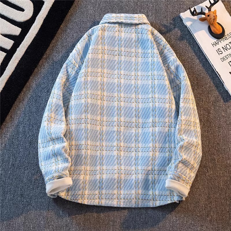 Luxury Brand Designer Clothes Xiaoxiangfeng Men's Loose Casual Cardigan Jacket Autumn Winter Fleece Plaid Shirt Self-Designed#Xxf016 - view 3