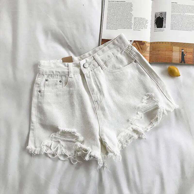 Denim Women Summer Korean Fashion Ripped Holes High Waist Short Jeans Casual Streetwear Shorts Female H260206