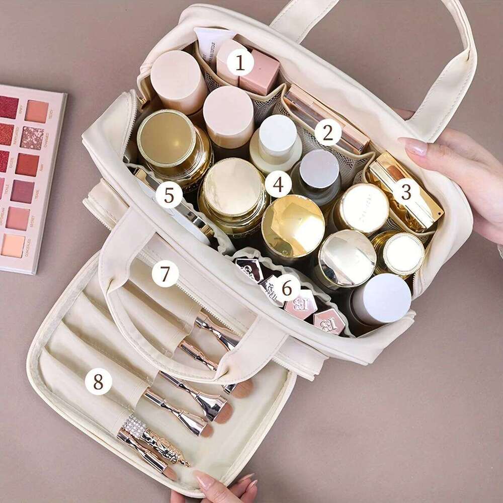 Double-Layer PU Beauty Storage With Zipper Close Makeup Brush Business Travel Toiletries Sorting Bag Y260206