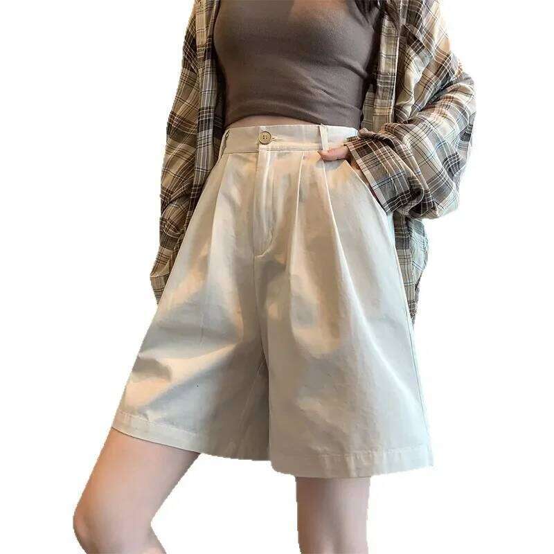 Casual Cotton Suit Shorts Women's Summer Slim Fit Thin American Wide Leg Pants with Hemming for plus Size Women XJ260206