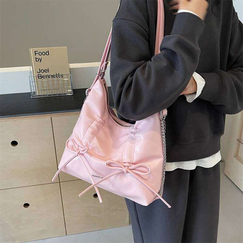 LEFTSIDE Bow Small PU Leather Shoulder Bags for Women 2024 Korean Fashion Females Silver Crossbody Bag Lady Simple Handbags Y260205