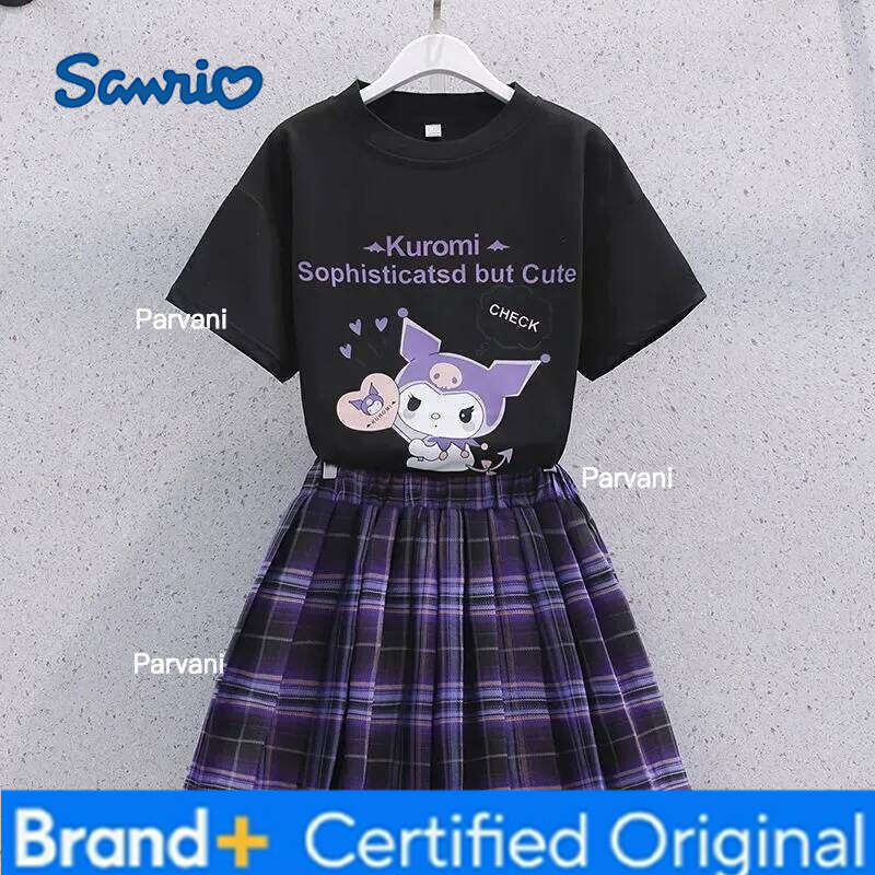 Sanrio Kuromi Kawaii Girls College Style Suit Summer Clothes JK Uniform Skirt Short Sleeve T-shirt Two Piece Set H260206 - view 3