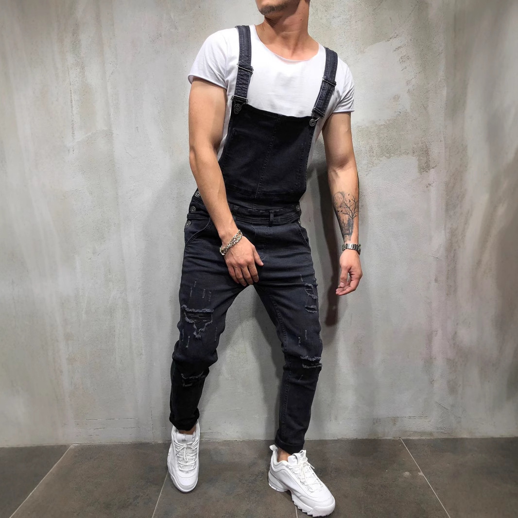 Fashion Men Pants Ripped Jeans Overalls Jumpsuits Hi Street Distressed Denim Bib Overalls For Man Suspender Pants Size S-XXXL 240808