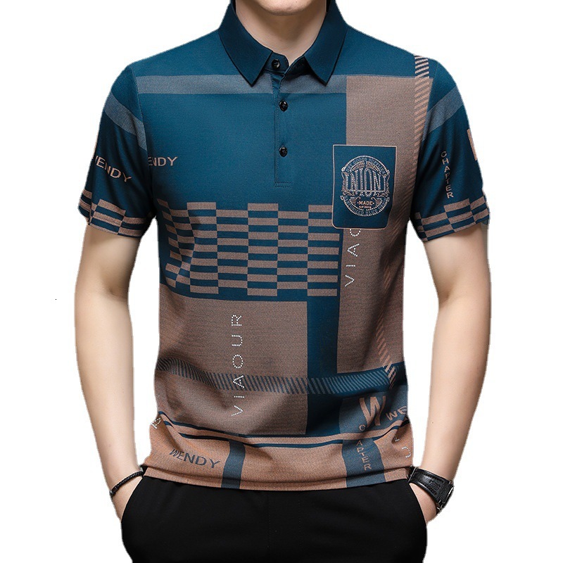 Luxury Brand Designer Clothes 2025 Summer Men's Youth And Middle-Aged Turn-Down Collar Printed Loose Breathable Short Sleeve Dad Polo Shirt