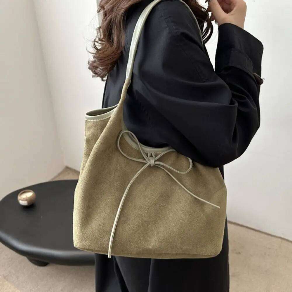 Simple Elegant Bow Tie Shoulder Korean Style Bowknot Retro Underarm All-match Lightweight Wool Tote Bag Women Y260205