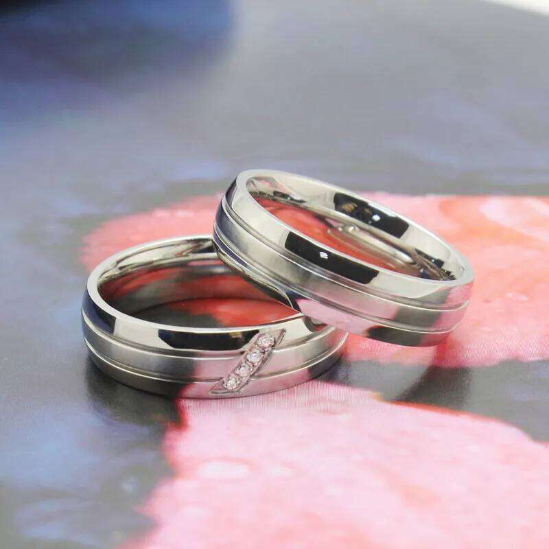ZORCVENS Stainless Steel Wedding Ring for Men And Women Cubic Zirconia Couple Promise Band Fashion Jewelry Gifts W260206