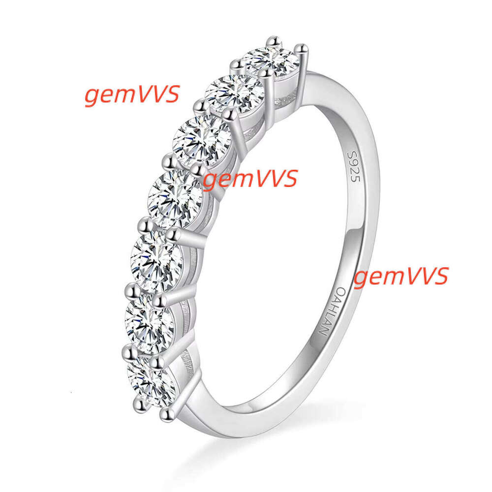 OAHLAN Romantic Fine Jewelry 0.7Ct Round Cut Vvs1 925 Sterling Silver Eternity Moissanite Ring Promise Wedding Band For Women