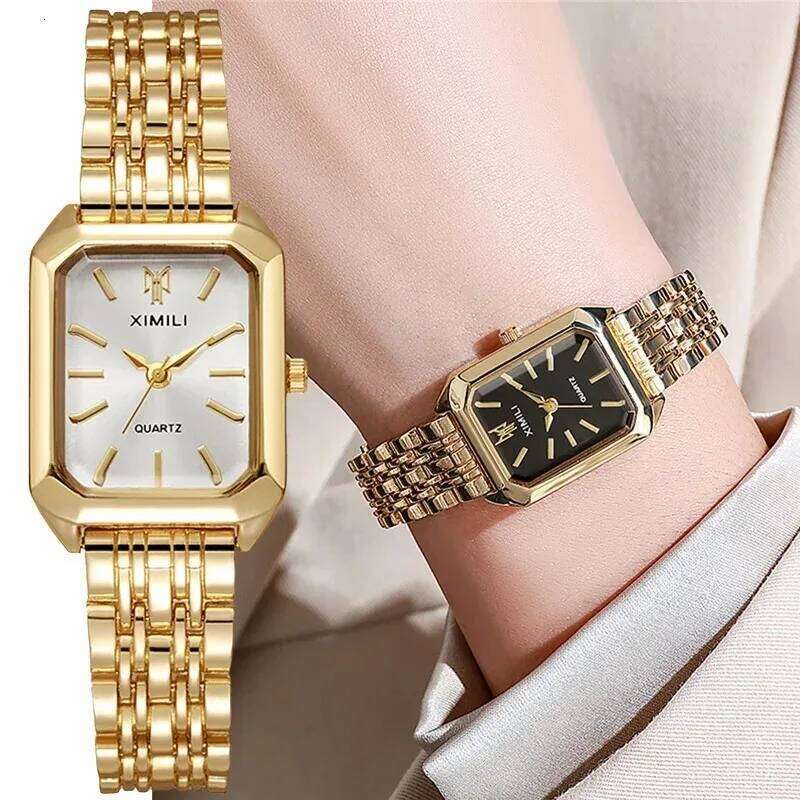 2025 Fashion Quartz Simple Square Silver Gold Plated Women's Watch Corporate Alloy Folding Clock Holiday Gift Z260206
