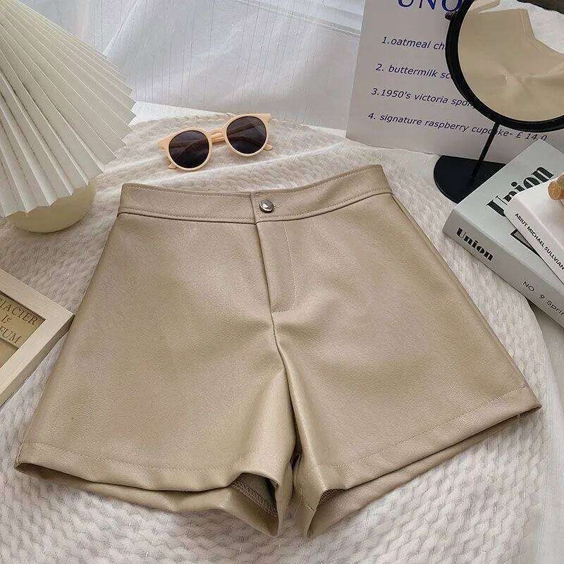 Fashionable Coffee Color High-Waisted Slimming Leather Shorts for Women 2025 Vintgae All Macth Streetwear Short Pants XJ260206