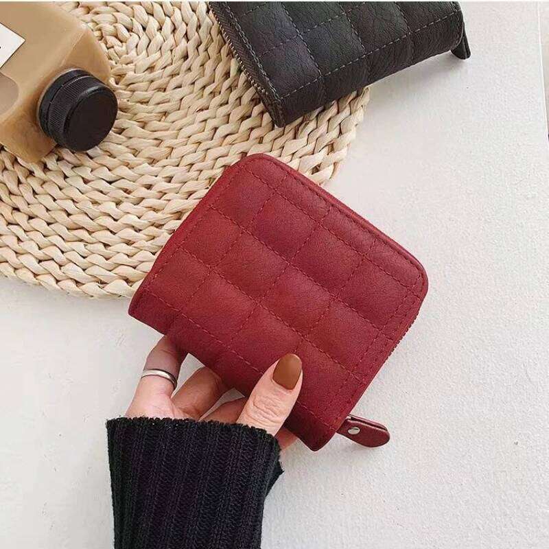 Women Fashion Zipper Wallet with Coin Purse PU Leather Plaid Purses Ladies Cute Mini Korean Version Small Card Pack New In Y260206