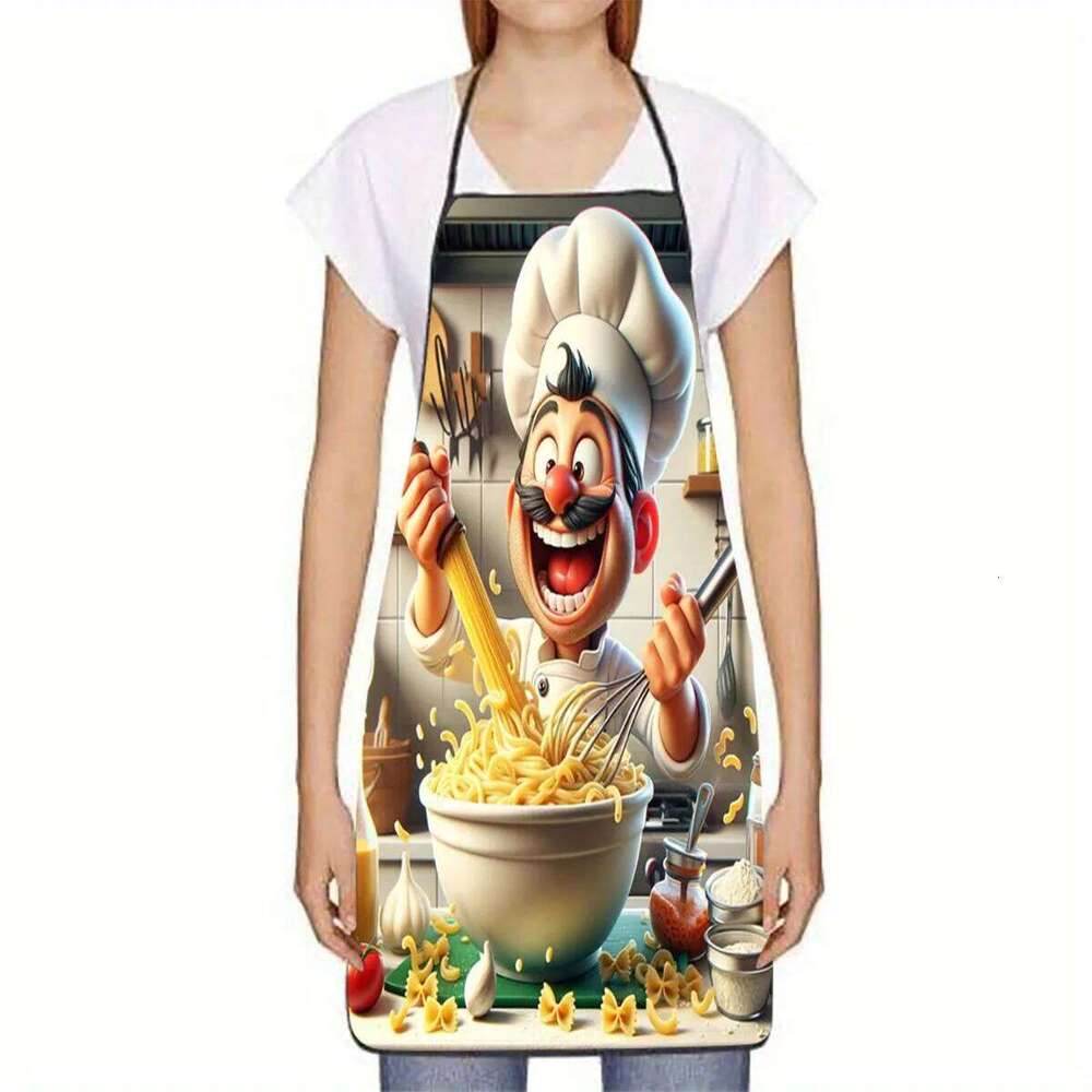 Funny Chef Pasta Waterproof Polyester Kitchen BBQ Apron for Men Women Gift S260205