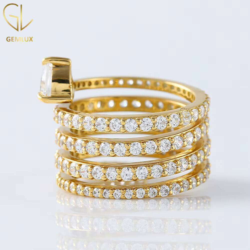 Hot Selling New Design Heart & Round Cut Original Moissanite Diamond Pave Set Spiral Spring Ring, 14K Solid Gold Ring For Women