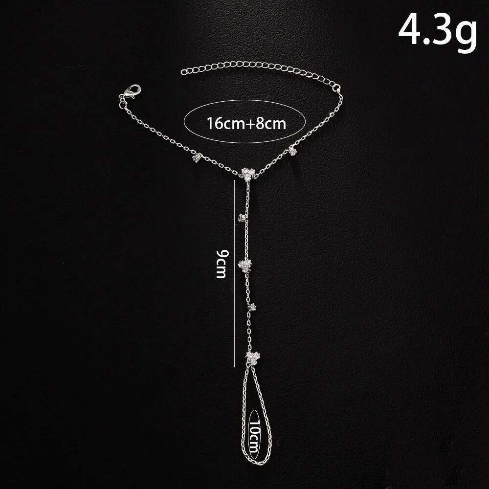 Simple Personality Gold Color Stainless Steel Y Chain Zircon Inlay Adjustable for Women Ring Connect Bracelets Jewelry 26H0206