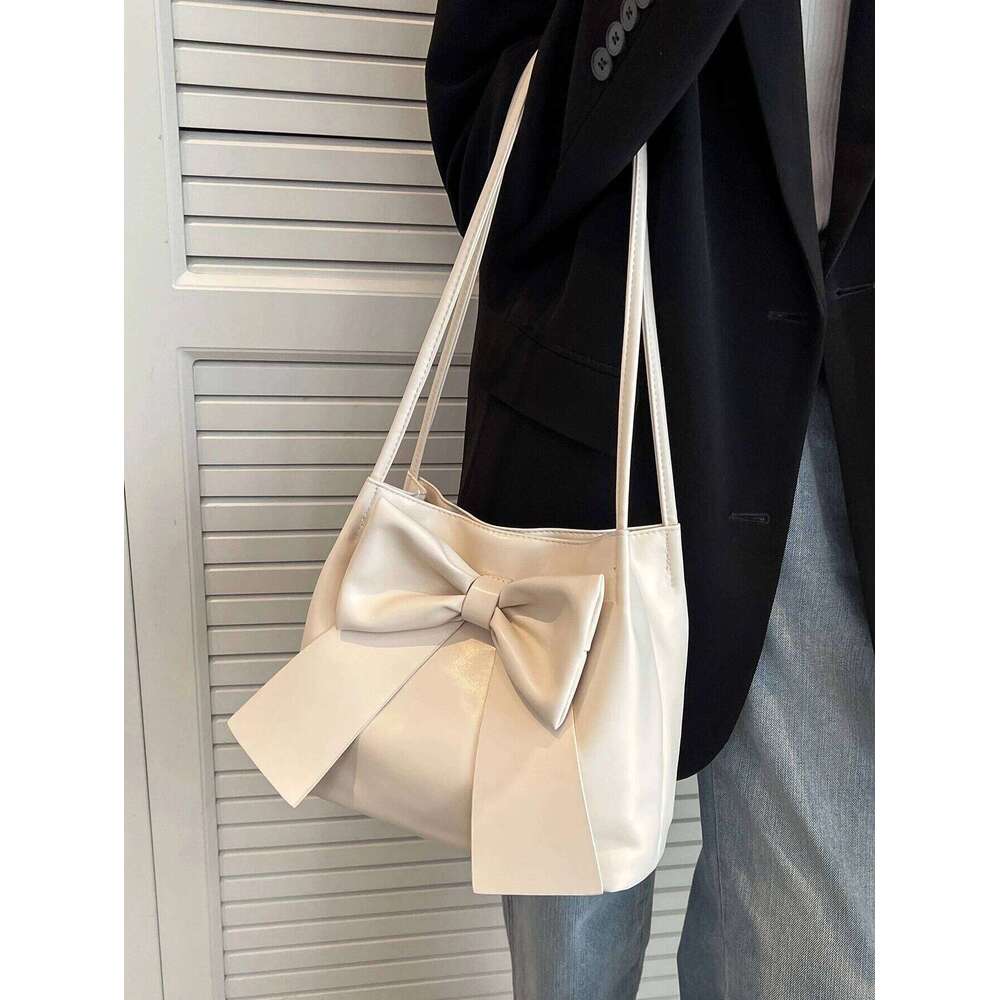 Fashionable Large Capacity Knot Shoulder Cute Kawaii Bow Decor Water Bucket Bag Lightweight Casual Handbag Y260205