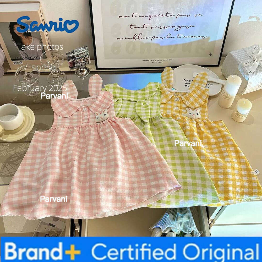 Sanrio Summer Girls Dress, Peter Pan Collar Bunny Ear Grid Jumper, Cute Rabbit Princess Dress for Toddlers H260206 - view 6