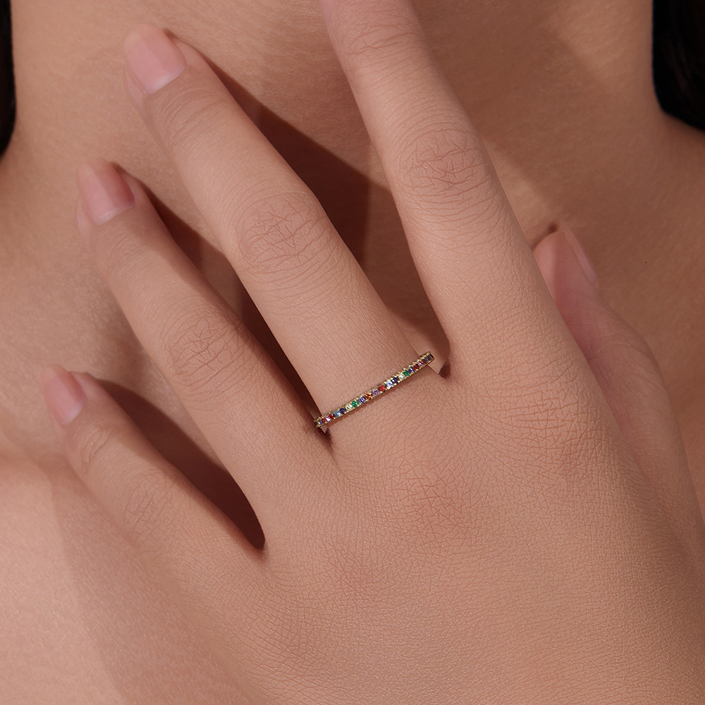 Hot Selling S925 Sterling Silver Colorful Zircon Micro Inlaid Full Diamond Ins Ring Female fashion Temperament Hand Jewelry