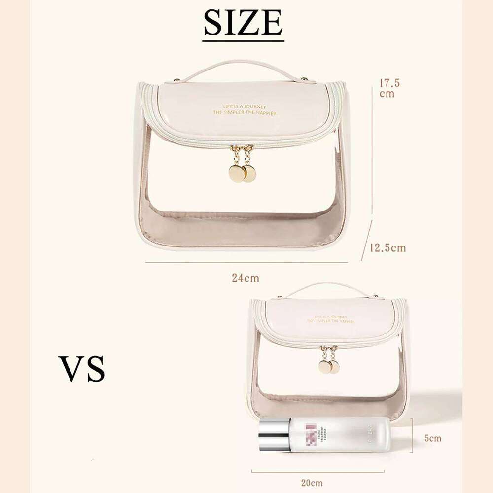 Transparent PU Cosmetic Bag with Hook Waterproof Travel Washbag Large Makepouch Y260206