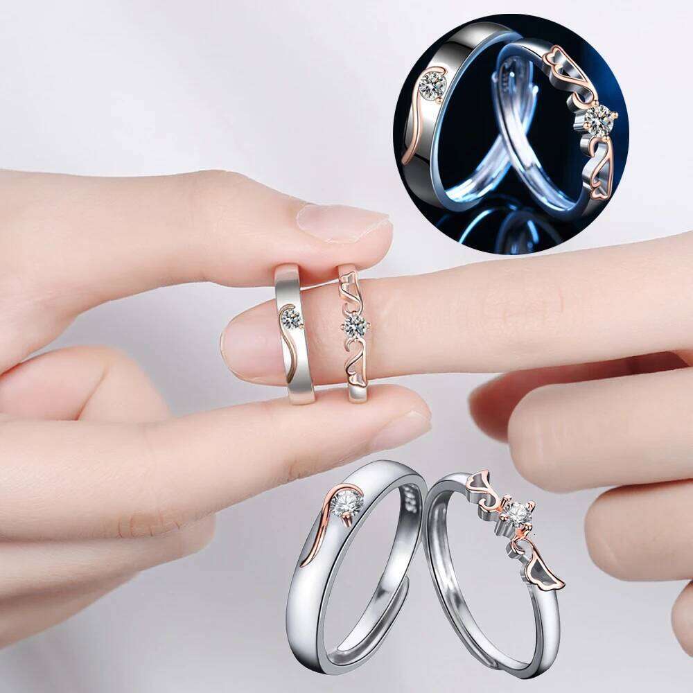 Copper Plated Platinum Rose Gold Wing Adjustable Overlap Open Couple Ring Men Women Fly Together Finger Jewelry Bijoux W260206