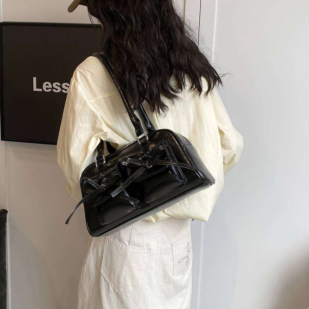 Women Stylish Underarm Double Pockets PU Leather Daily Commuting with Bow Simple Shopping Solid Color Chic Hobo Bag Y260205