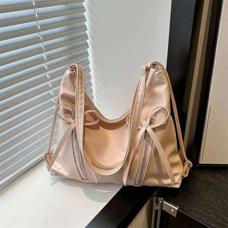 Fashion Bow Design Women's Shoulder Hobos Bags Casual Soft Pu Ladies Backpack Handbags Simple Solid Color Girls Underarm Tote Y260205