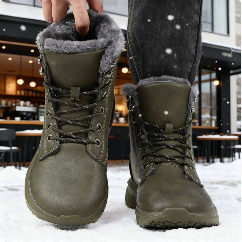 Popular Men's Winter Snow Warm Fur Lined Ankle Non-Slip Platform Boots Fashion Lace-Up Wide Toe Outdoor Sneakers Men
