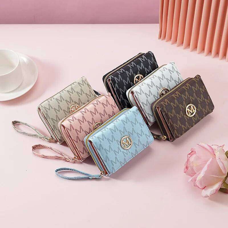 Threefold Zipper Wallet with Letter Pattern, Stylish Multi Color Card Holders & Wrist Straps, Purse for Women Chic Everyday Use Y260206