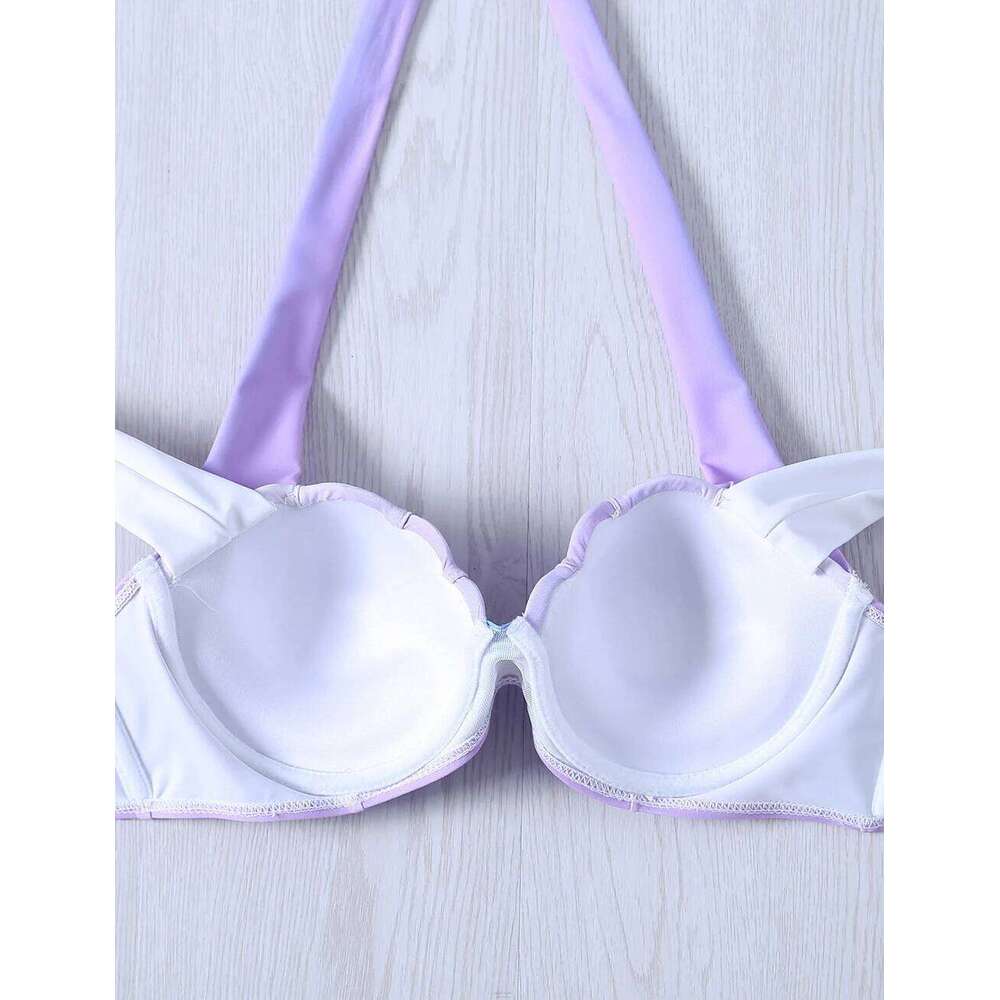 Mermaid Style Fashion Women Two Pieces Bikini Set Gradient Color Shell Halter Swimsuit Girl Swimwear Sports Beach Clothing 2023 XJ260206
