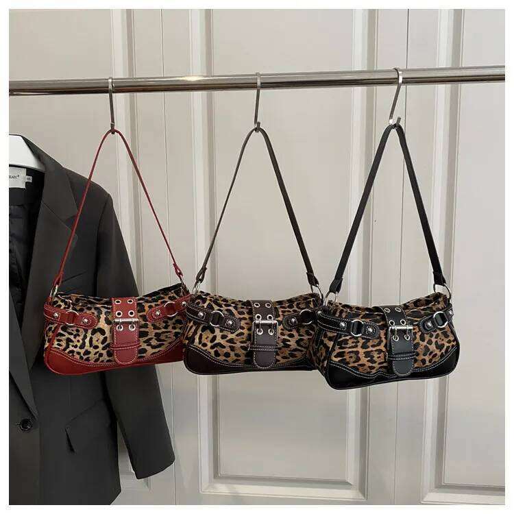 Vintage Belt Buckle Leopard Print Faux Suede Women's Shoulder Bags Fashion Versatile Female Armpit Bag Sweet Cool Ladies Handbag XJ260129
