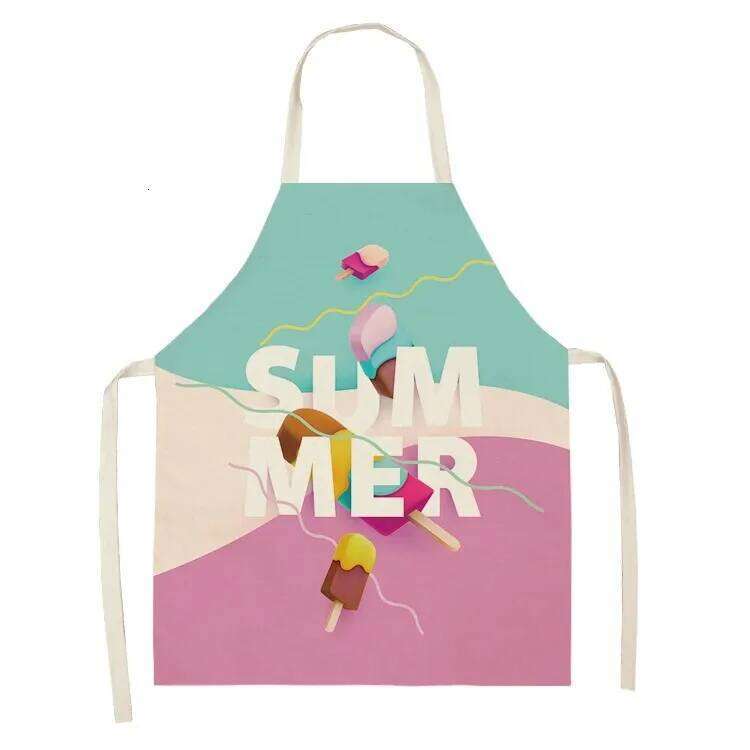 Ice cream pattern home kitchen oil-proof linen chef cooking baking sleeveless apron S260205