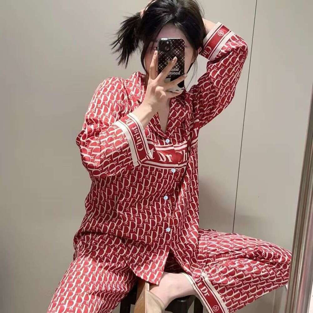 Women's Plus Size V-Neck Luxurious Pajamas, Spring And Autumn Cardigan Sleeve Long Pants Loose Home Wear Set 795