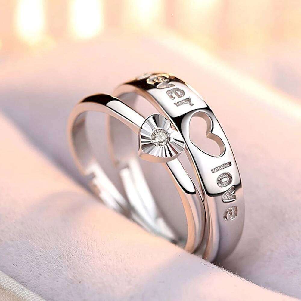 1 Pair Adjustable Hollow Heart-Shaped Letter Love Forever Couple Rings Men Women Finger Jewelry Drop Shipping W260206