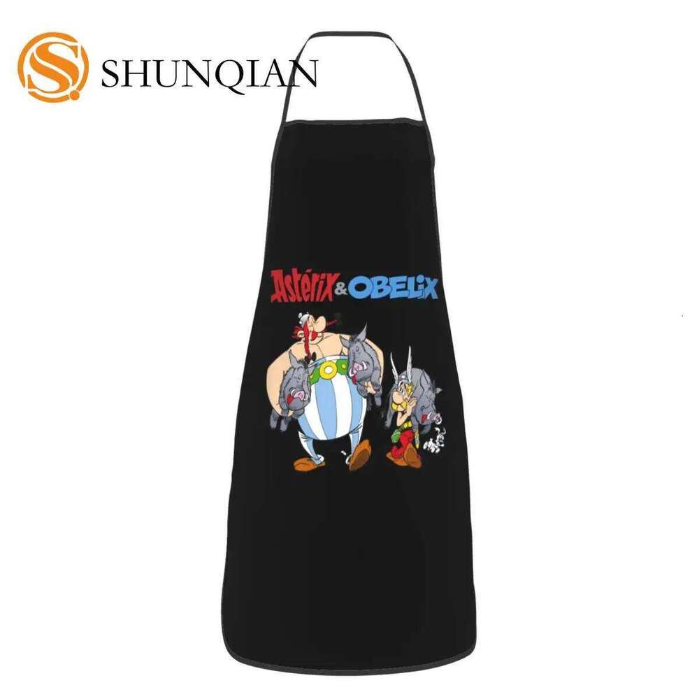 Custom Asterix And Obelix Aprons for Men Women Unisex Adult Chef Cooking Kitchen Anime Cartoon Tablier Cuisine Painting S260205