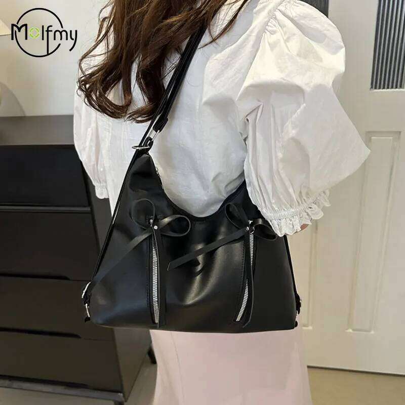 Trendy Shoulder Bag PU Leather Tote Bags Bowknot Large Capacity Casual Messenger Handbag Designer Handbags Purses Dropshipping Y260205