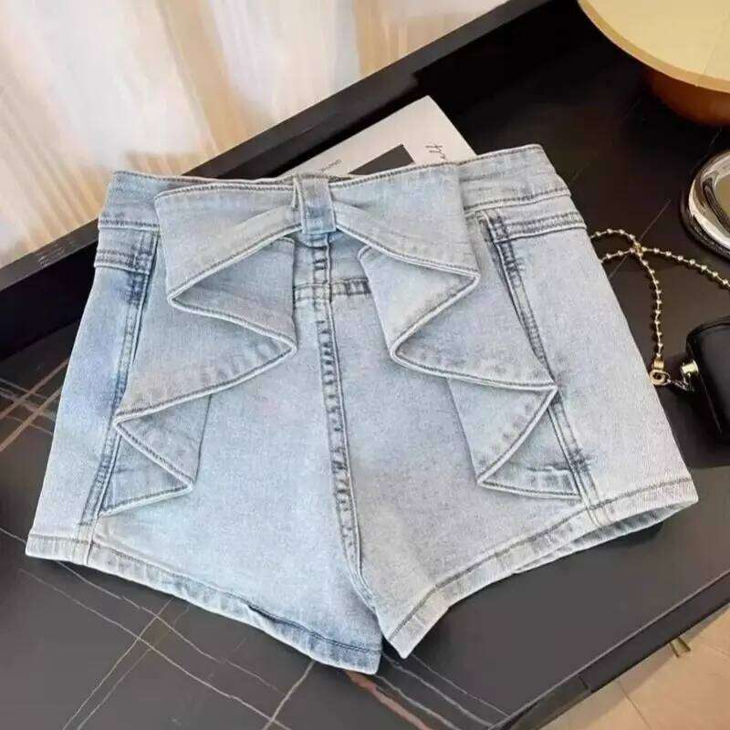 Summer New Women Bowknot Fashion Denim Shorts Pant High Waist Bottoms Casual Pockets Sexy Short Jeans C260206