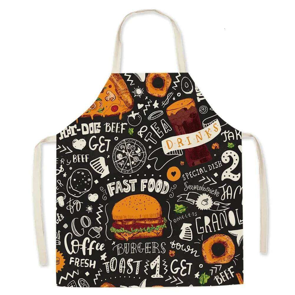 Cute gourmet burger fries pizza pattern men and children sleeveless bib for women kitchen cooking apron S260205