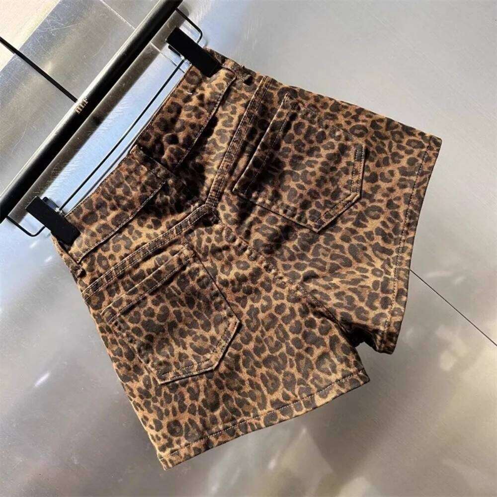 2025 Leopard Print High Waist Denim Women's New Irregular Fashion Wide-leg Pants Booty Jeans Mini Shorts Summer XJ260206