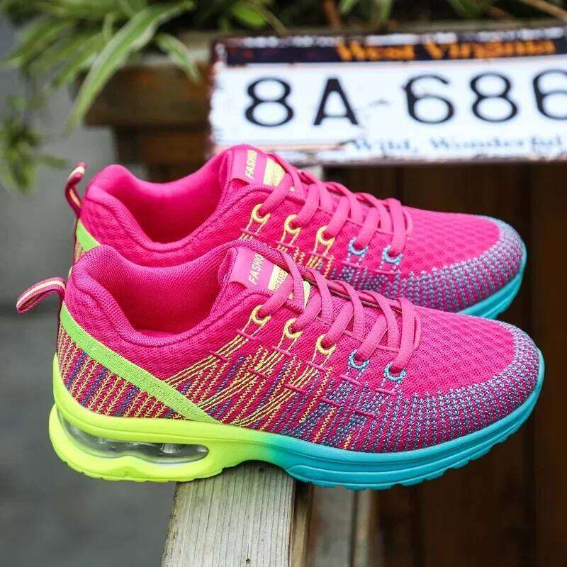 Women's Knitted Running Colorful Design Breathable Mesh Comfortable Bright Colors Shoes Outdoor Fitness Jogging Walking