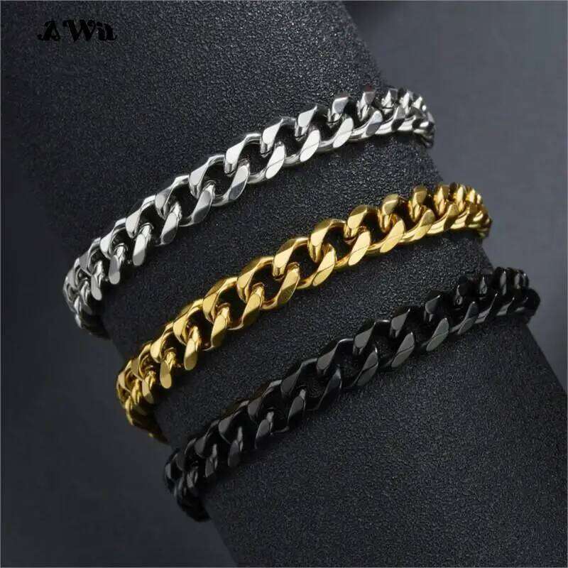 Fashion Stainless Steel Men Curb Cuban Chain Women Bracelet On For Couple Unisex Wrist Hand Jewelry Gift Party 26H0206