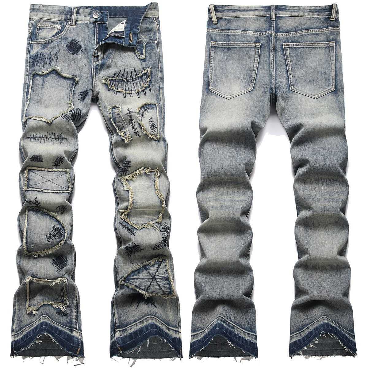 Mens Flared Jeans Fashion Embroidery Personality High Street Long Pants Youth Street Trend Jeans for Men T260206