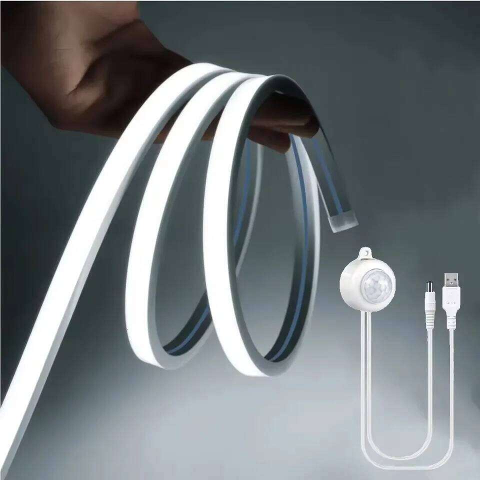 PIR Motion Sensor Light Strip Silicone Tube Built in COB LED Strips Flexible Neon Lamp USB 5V For Stairs Kitchen Bathroom Z260206