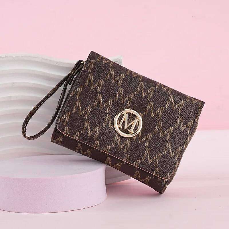 Threefold Zipper Wallet with Letter Pattern, Stylish Multi Color Card Holders & Wrist Straps, Purse for Women Chic Everyday Use Y260206