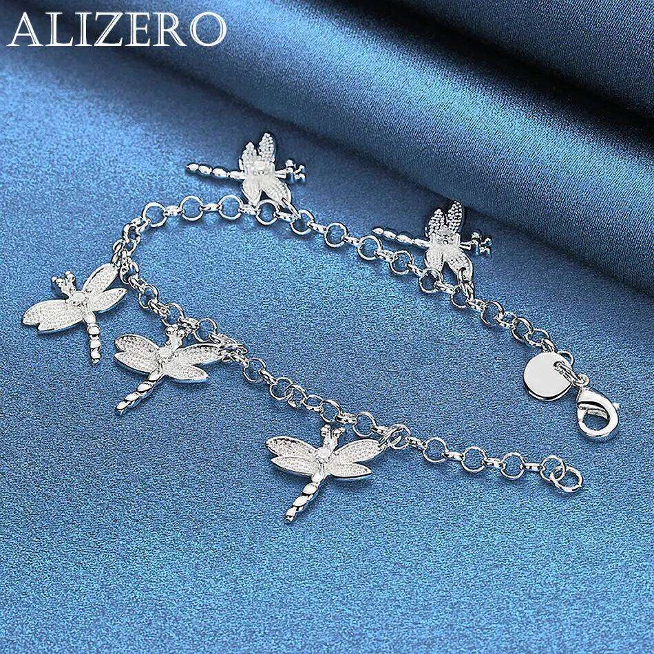 ALIZERO Silver Bracelet Crystal Zircon Dragonflys Charms Bracelets For Women Fashion Wedding Party Jewelry Gifts 26H0206