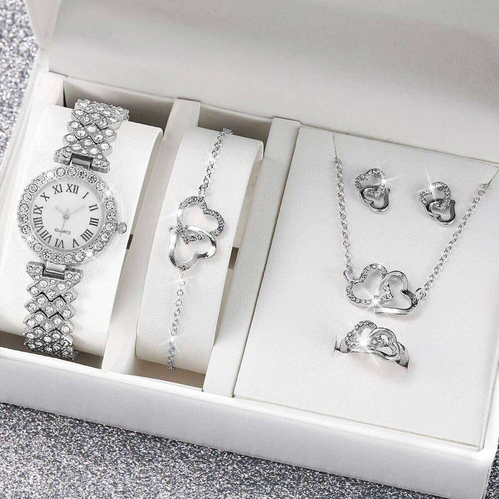6PCS/Set Luxury Women Watches Fashion Rhinestone Roma Dial Bracelet Band Quartz Watch Jewelry Set Reloj MujerWithout Box Z260206